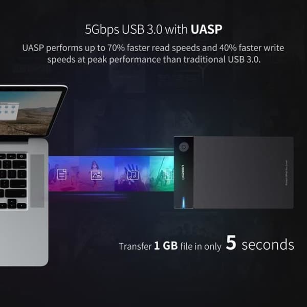UGREEN USB 3.0 extern hårddiskhölje 3,5" SATA HDD SSD 10TB Max, 5Gbps höghastighet, UASP-kompatibel