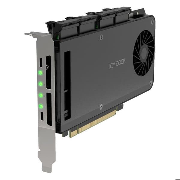 M.2 NVMe-adapter - Icy Dock - 4 x SSD - PCIe 4.0 x16 - 64 Gbps - Verktygslös installation