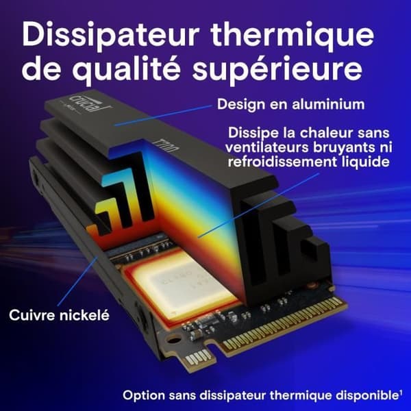 Intern SSD - Crucial - T700 - 2 To - med Diss - PCIe 5.0 - 12 400 Mo/s läsning - 11 800 Mo/s skrivning