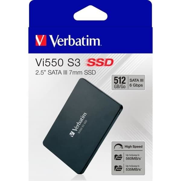 Verbatim Vi550 S3 2,5" 512 GB SATA III SSD - 3D NAND-teknik - Phison PS3111-kontroller - S.M.A.R.T.