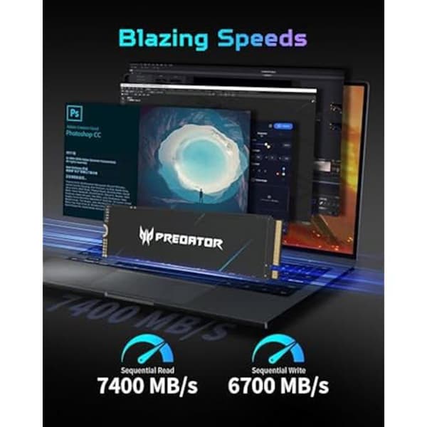 Acer Predator GM7000 2TB M.2 SSD 2280 NVMe Gen4 intern hårddisk för spel, kompatibel med PS5 upp till 7400 MB/s - BL.9BWWR.106