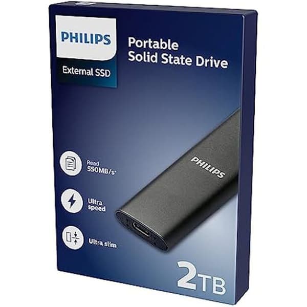 Extern SSD - PHILIPS - 2 TB - Ultratunn - Läshastighet upp till 550 MB/s - USB-C