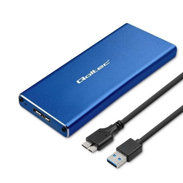 Qoltec External Solid State Drive - 51832 - M.2 SATA NGFF USB 3.0 Super Speed 5 Gb/s 2 TB SSD-hölje Blå