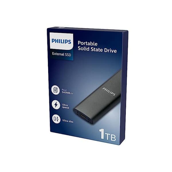 SSD Extern Bärbar - PHILIPS - 1 To - Ultrafin - Lästakt upp till 540 Mo/s - USB-C
