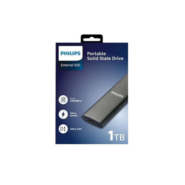 SSD Extern Bärbar - PHILIPS - 1 To - Ultrafin - Lästakt upp till 540 Mo/s - USB-C