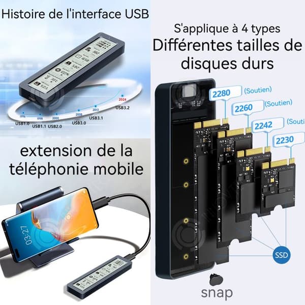 INN SSD M2 SATA 5gbps med digital skärm, kompatibel med SSD-hölje för 2230/2242/2260/2280 hårddiskhölje