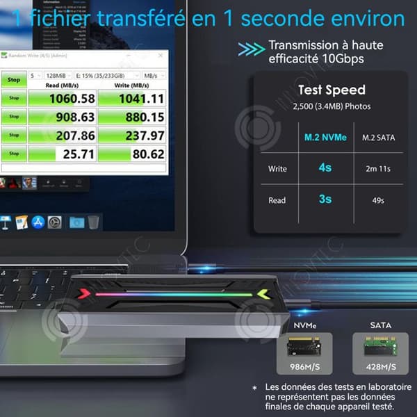 INN M2 NVMe NGFF SSD hölje med dubbelt 10Gbps USB3.1 Gen2-protokoll och RGB-ljus, extern hårddiskadapterhölje.