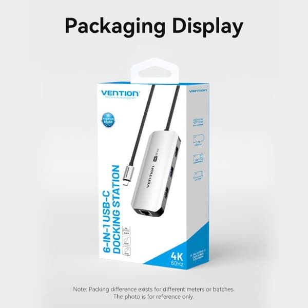 USB-C multifunktionell dockningsstation 6 i 1 Vention i aluminium HDMI/USB 3.0×3