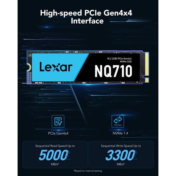 Intern SSD - LEXAR - NQ710 - 1 TB - PCIe 4.0 - Läs upp till 5000 MB/s - Skriv upp till 3300 MB/s