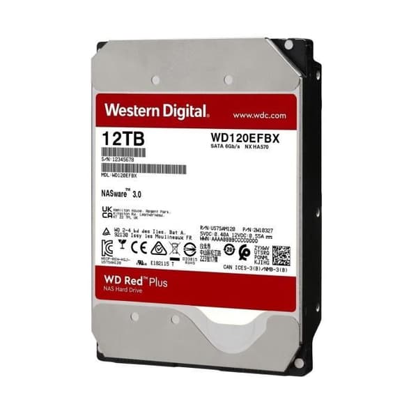 WD Red™ Plus - NAS intern hårddisk - 12TB - 7200 rpm - 3,5" (WD120EFBX)