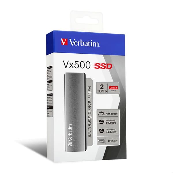 Extern SSD-hårddisk - Verbatim - Vx500 - 2 To - USB-C - USB 3.2 Gen 2 - Grå