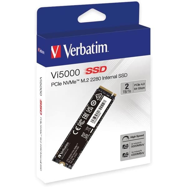 SSD - VERBATIM - VI5000 - 2TB - PCIe4 NVME - 5000 Mo/s läsning, 4300 Mo/s skrivning