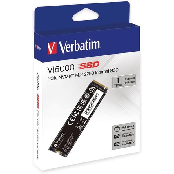 SSD - VERBATIM - VI5000 - PCIe4 NVME - M.2 - 1 To - 5000 Mo/s läsning - 4500 Mo/s skrivning