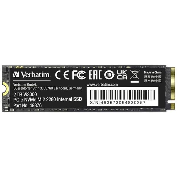 Hårddisk - VERBATIM - Vi3000 - 2 TB - M.2 PCIe NVMe 3.0 x4 - Exceptionell tillförlitlighet och prestanda