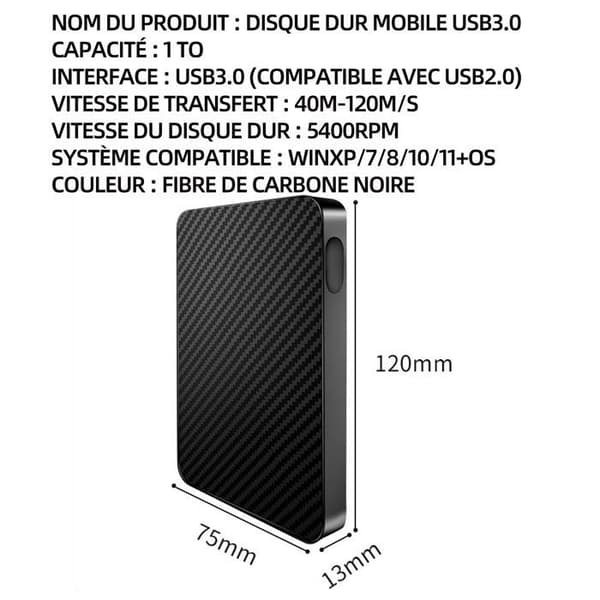 INN Extern hårddisk 1TB USB3.0 40M-120M/S Multi-enhetskompatibel höghastighetsöverföring Extern mekanisk hårddisk n