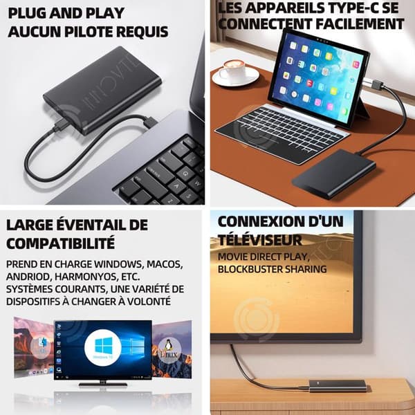 INN Extern hårddisk 1TB USB3.0 Ultratunn bärbar hårddisk Höghastighetsdataöverföringshårddisk för PC TV Laptop