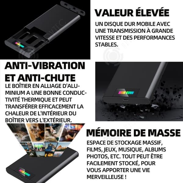 INN Extern hårddisk 1TB 480/450M/S SSD Mycket tunn extern hårddisk Solid State Drive Bärbar extern hårddisk Mobil hårddisk Svart