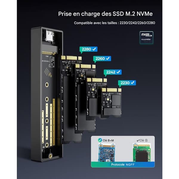 SSD-hölje M.2 NGFF-10Gbps USB Extern Adapter USB3.1 Gen2 Hårddiskhölje för M.2 PCIe NGFF M-Key 2230/2242/2260/2280 SSD