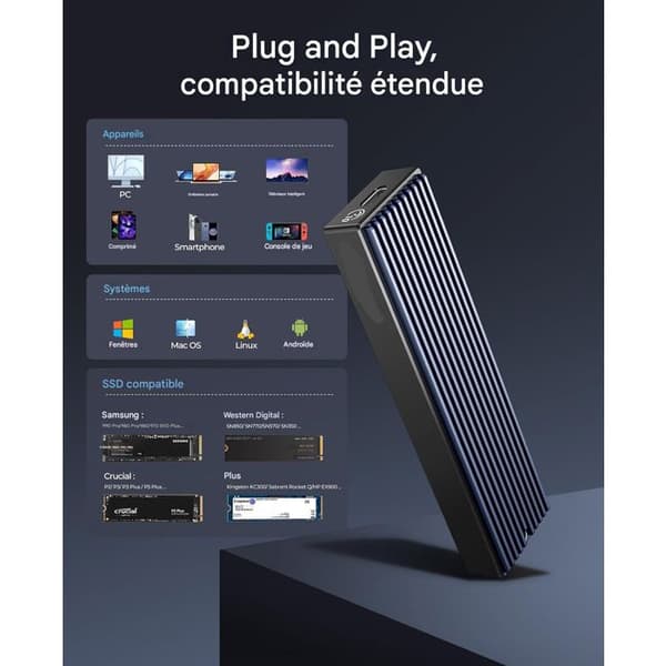 SSD-hölje M.2 NGFF-10Gbps USB Extern Adapter USB3.1 Gen2 Hårddiskhölje för M.2 PCIe NGFF M-Key 2230/2242/2260/2280 SSD