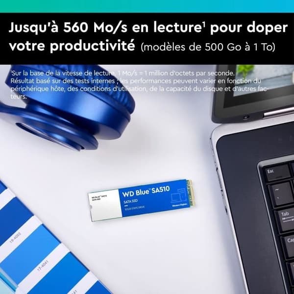 WESTERN DIGITAL Hårddisk SA510 - SATA SSD - 500GB intern - M2-format - Blå