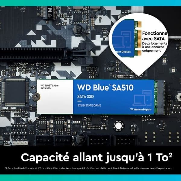 WESTERN DIGITAL Hårddisk SA510 - SATA SSD - 500GB intern - M2-format - Blå