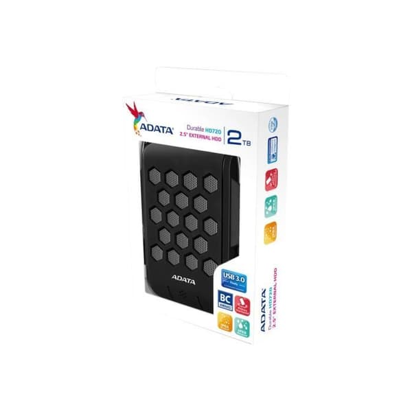 ADATA HD720 bärbar extern hårddisk - 2 TB - USB 3.0 - svart - vatten-, damm- och stöttålig