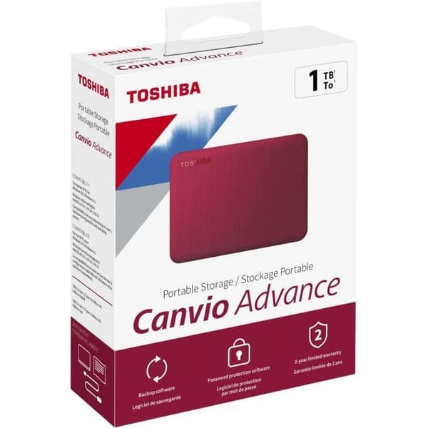 Extern hårddisk - TOSHIBA - Canvio Advance - 1 TB - Röd