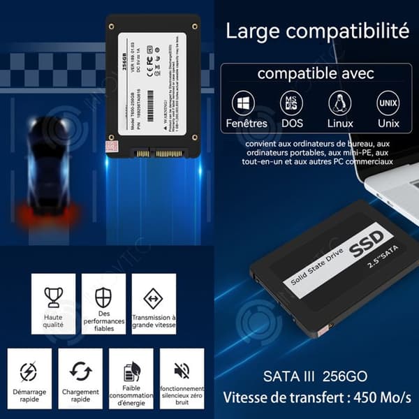 INN Intern HDD 256Go 2,5 SSD SATA III tum överföringshastighet 450M/s passar för stationära och bärbara datorer
