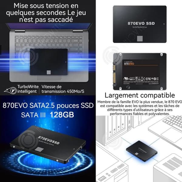 INN Intern Hårddisk 128GB SSD 2,5 SATA III tum överföringshastighet 450 M/s passar för stationära datorer och bärbara datorer
