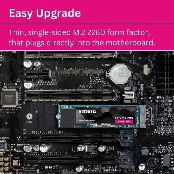 SSD - KIOXIA - EXCERIA PRO - 1 To, M.2, 7300 Mo/s läsning, 6400 Mo/s skrivning, för bärbar dator