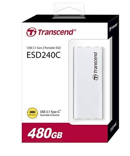 Transcend ESD240C - SSD - 480 Gt - ulkoinen (kannettava) - M.2 - USB 3.1 Gen 2 (USB-C-liitin) - hopea