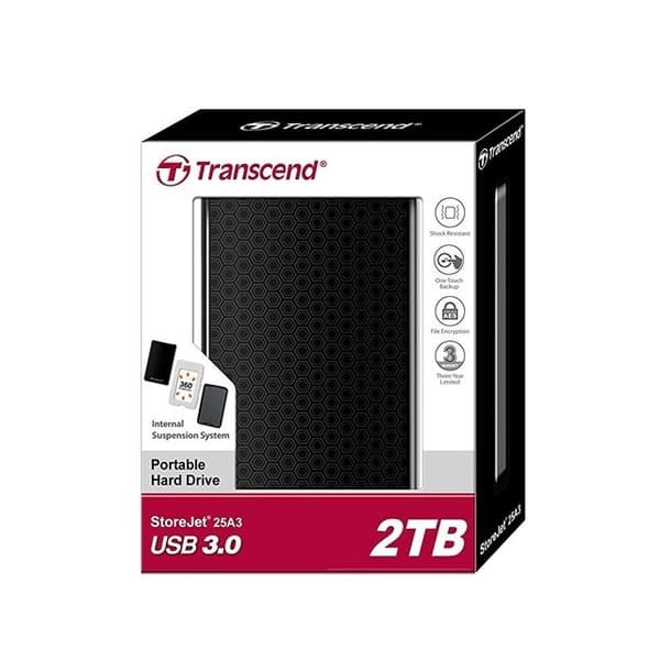 Ekstern HDD storejet (2tb, USB 3.0, farve sort, ts2tsj25a3k), Transcend