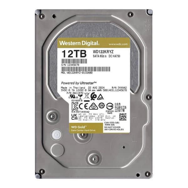 Western digital intern hårddisk - WD122KRYZ - HDD Gold 12TB SATA 512MB 3,5''