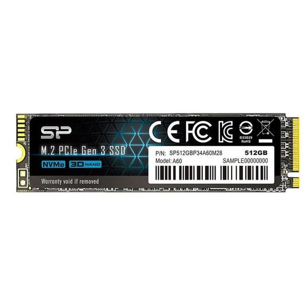 Intern SSD - Silicon Power - P34A60 512Go - NVMe PCIe Gen3x4 M.2 Läsning Skrivning 2200 1600 Mo/s