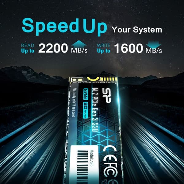 Intern SSD - Silicon Power - P34A60 1To - NVMe PCIe Gen3x4 M.2 Läsning Skrivning 2200 1600 Mo/s