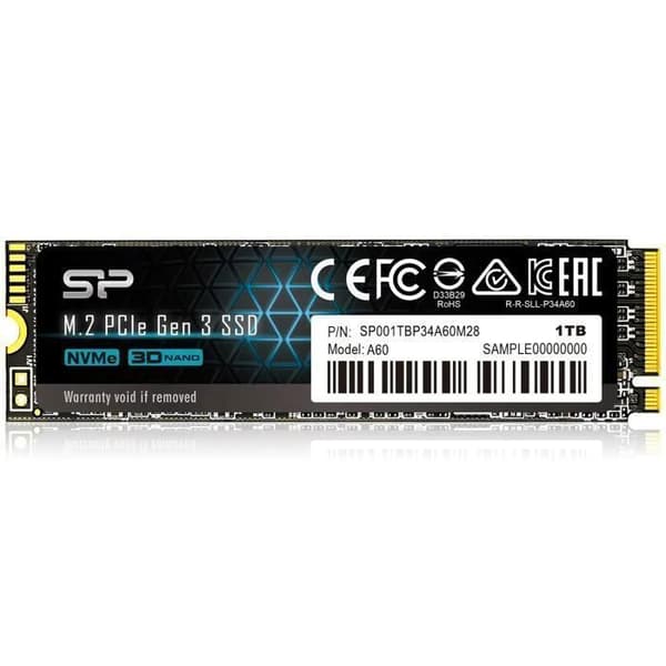 Intern SSD - Silicon Power - P34A60 1To - NVMe PCIe Gen3x4 M.2 Läsning Skrivning 2200 1600 Mo/s