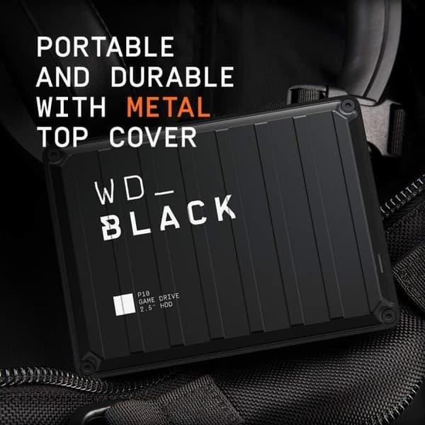 WDBLACK P10 6 Till extern bärbar hårddisk, mobil och robust, fungerar med PC och konsol, lagrar upp till 125 spel, svart