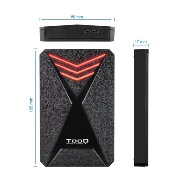Hårddisklåda - TooQ - TQE-2550RGB - 2,5" - USB 3.0 - RGB Svart Svart