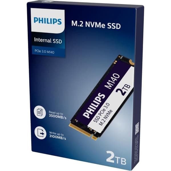 SSD Intern - PHILIPS - M140 - 2 To - NVMe PCIe Gen 3 - Läsningshastighet 3500 Mo/s