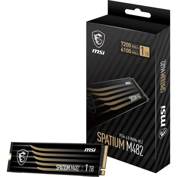 SSD Intern - MSI - SPATIUM M482 - 1 To - PCIe 4.0 - Läsning 7200 MB/s - Skrivning 6100 MB/s