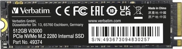 Verbatim Vi3000 - SSD - High Endurance - 512GB - intern - M.2 2280 - PCIe 3.0 x4 (NVMe) (49374)