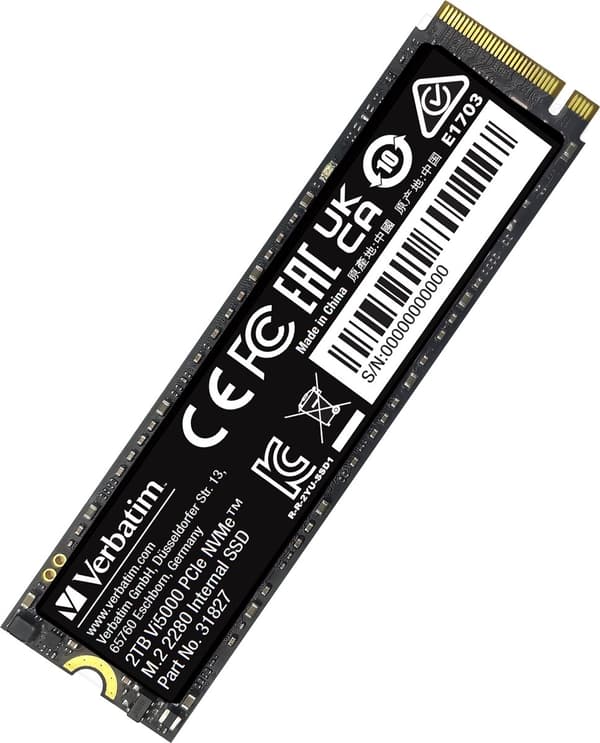 Verbatim Vi5000 2TB NVMe/PCIe M.2 SSD 2280 hårddisk M.2 NVMe PCIe 4.0 x4 Retail 31827