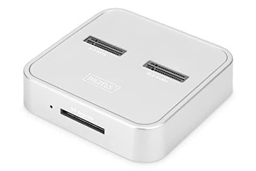 DIGITUS - SSD-telakointiasema datanäytöllä, SD Express -kortinlukija Paikat: 2 - M.2 - M.2-kortti (PCIe NVMe & SATA) - USB-C 3.2 (Gen 2) - hopea