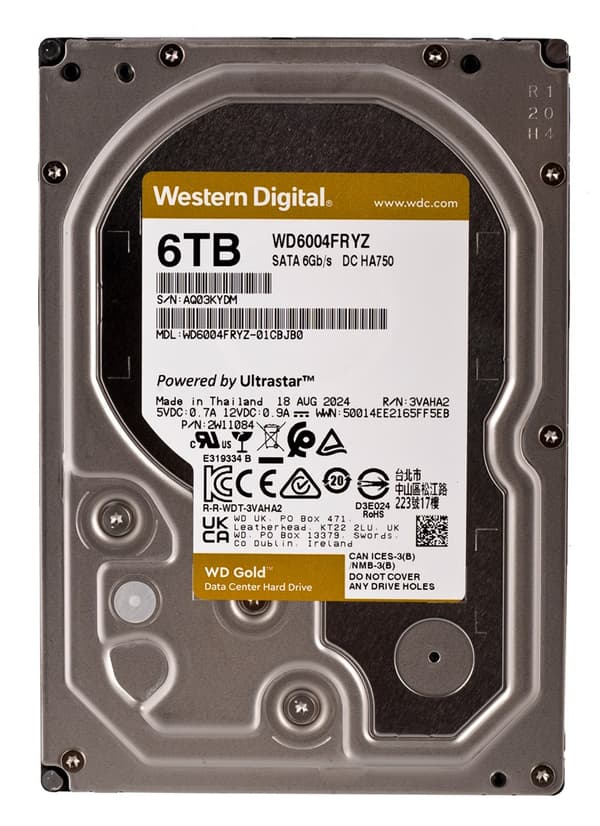 Western Digital Gold WD6004FRYZ intern harddisk 6 TB 7200 RPM 128 MB 3,5" Serial ATA III