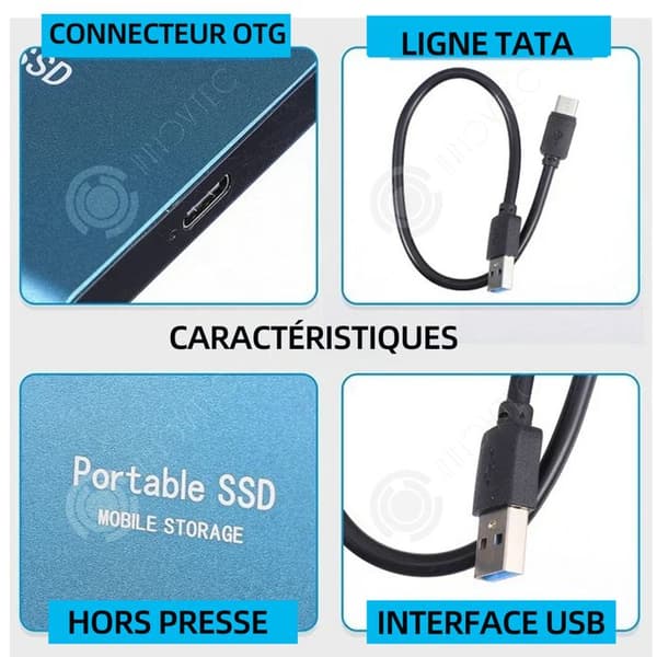 INN® Extern hårddisk 1TB USB 3.1 5,8x7,5cm Type-C Ultratunn Solid State High Speed Transfer Mobile Solid State Drive Blå