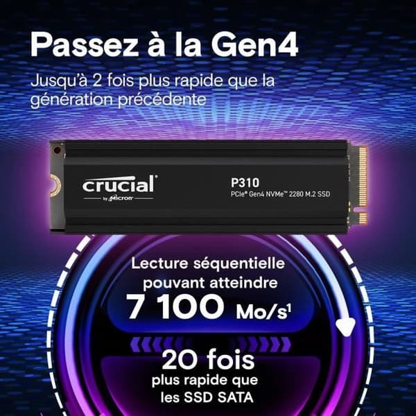 CRUCIAL - P310 - Intern SSD - 2TB - Gen4 - NVMe M.2 - Upp till 7100 Mo/s