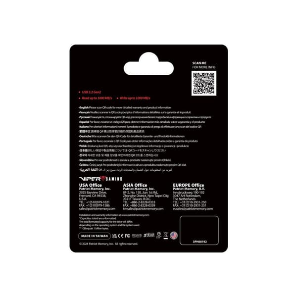 Extern bärbar SSD Patriot Viper PVP30 Duo Compact 512 GB 1000 MB/s USB A+C 3.2 Gen2 (PVP30512G28UDG)