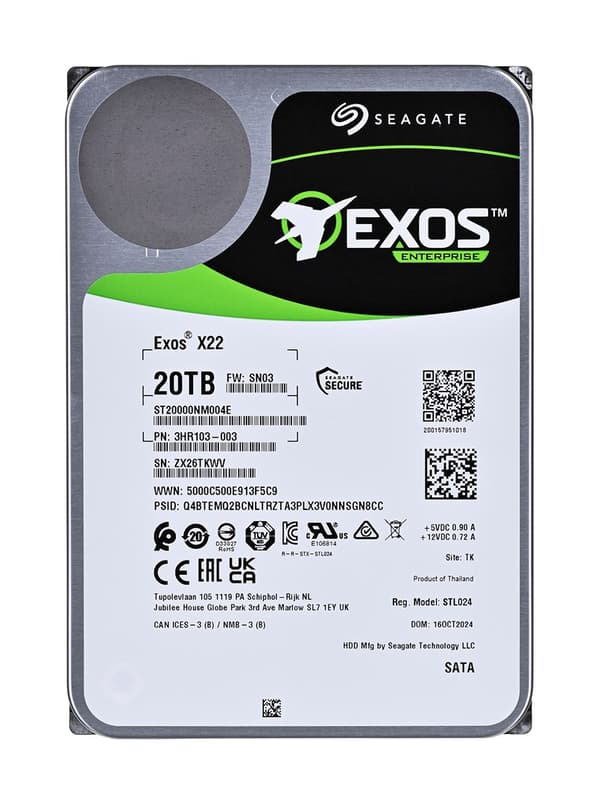Seagate Exos X22 ST20000NM004E intern hårddisk 20 TB 7200 RPM 512 MB 3,5" Serial ATA III