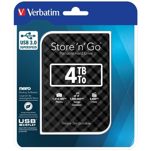 VERBATIM Store 'N' Go GEN extern hårddisk - 4 TB - USB 3.0 - Svart