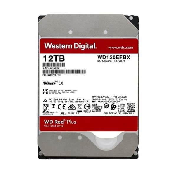 WD Red™ Plus - NAS intern hårddisk - 12TB - 7200 rpm - 3,5" (WD120EFBX)